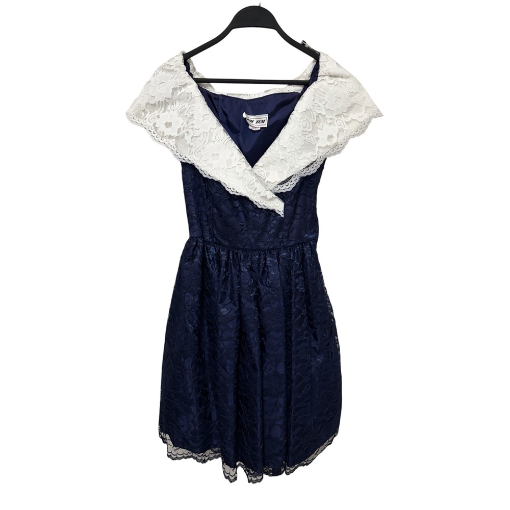 Vtg Whimsical Lace Sailor Dress Union Made Nautical Twee Kawaii Taffetta